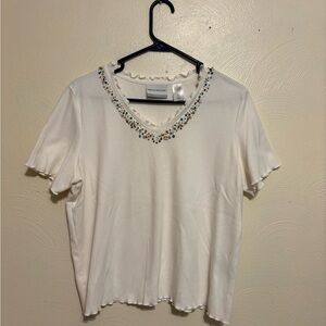 Alfred Dunner White Tee with Embellished Neckline